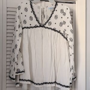 White and Black Embroidered Women's Top